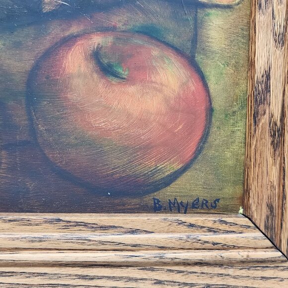 Pastel Still life Artwork Fruits by B. Myers Rustic Oak Wooden Frame Bright Colo - Picture 2 of 14